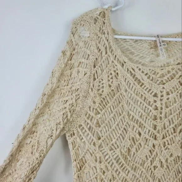 Rachel Roy Open Knit Top Womens Size M Cream Ivory Long Sleeve Tassel Bottom - Picture 3 of 3